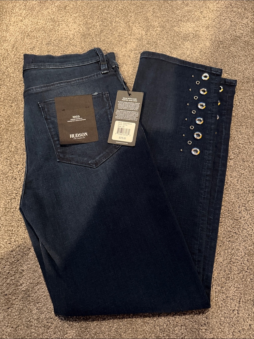 Hudson Jeans Dark Blue Wide Leg Jeans with Grommet Eyelet Detail